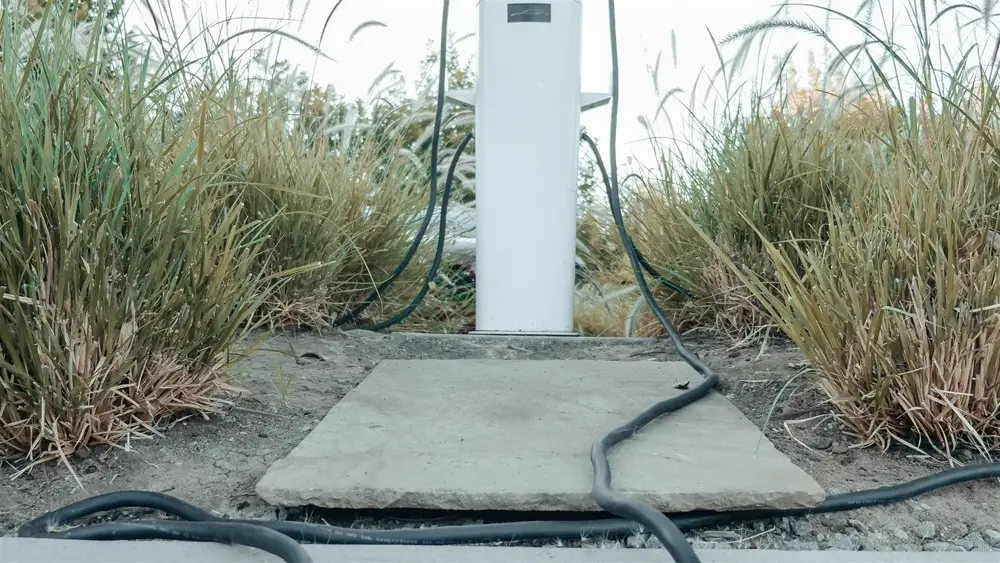 Electric vehicle charging station in a green outdoor setting
