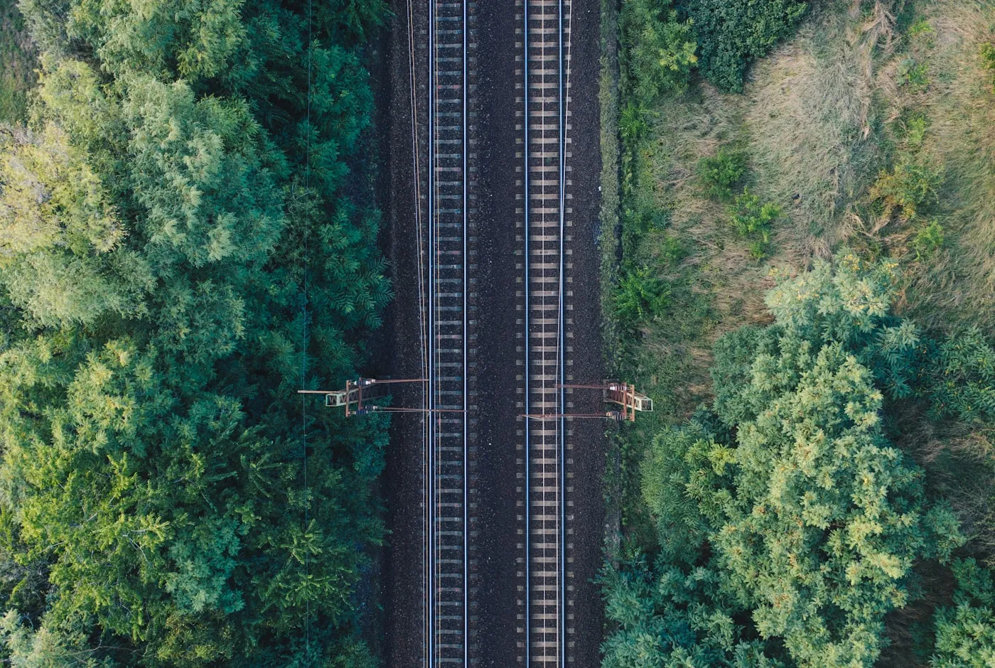 Aerial view of railway tracks intersecting