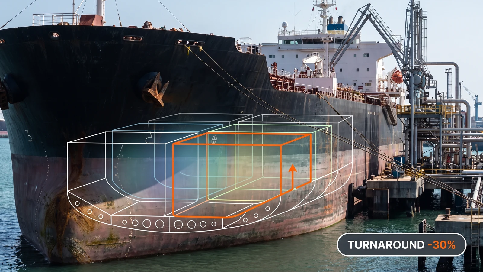 Technical cutaway diagram of a tanker hull with segregated cargo tanks and a loading-sequence path highlighted
